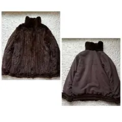 極美品 リアルラビットファー リバーシブル ブルゾン ショートコート 茶 L相当