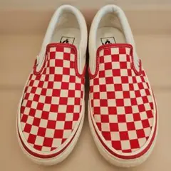 VANS スリッポン チェッカーフラッグ 25.5cm レッド