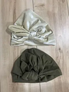 リボン付きベビー帽子2点セット　ベビーターバン