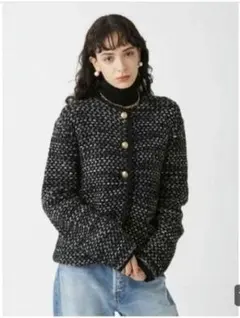 Mila Owen　ゴールドボタンニットツイードカーディガン