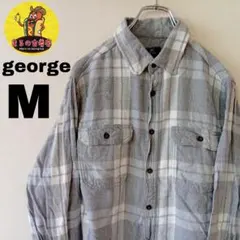 USA古着 george　ネルシャツM　グレーホワイト　チェック