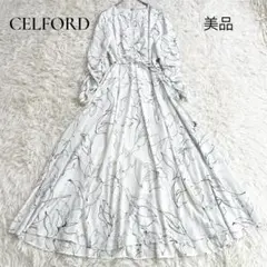 美品✨セルフォード ラインフラワープリントワンピース リボン 花柄 インナー付