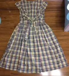 vintage マドラスチェック ワンピース リボン