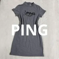【美品】PING ピン ゴルフ モックネック半袖ワンピース M グレー ロゴ入りのサムネイル