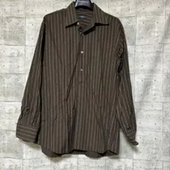バーバリーロンドン　長袖シャツ　ブラウン　ロゴ　ストライプ　L