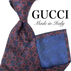 【極美品】GUCCI シルク 総柄 GG柄 ネクタイ ネイビー イタリア製