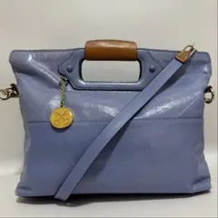 SAZABY 本革 2WAYバッグ くすみブルー ショルダー ハンドバッグ