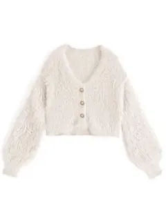 ショート丈パールボタンシャギーニットカーディガン[kz114a]