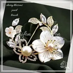 ホワイト 桜 ブローチ アクセサリー パール 飾り フラワー 卒業式 入学式 Ⅴ