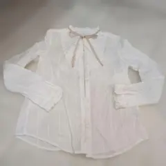 リボン付きシースルー長袖シャツ