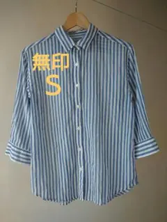 【美品】無印 七分袖コットンシャツ Ｓ ブルーストライプ