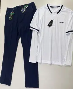 新品 TIGORA ゴルフウェア セット XL ネイビーパンツ×長袖ポロシャツ