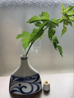 砥部焼 梅山窯 ワインボトル デキャンタ 陶器 花瓶 染付 呉須唐草　蓋破損