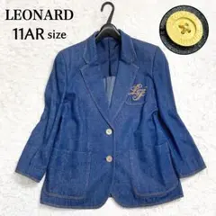 美品✨レオナール シルクデニム テーラードジャケット ロゴ刻印金ボタン 刺繍 Lのサムネイル