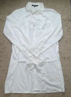 デザインロングシャツ チュニック ホワイト 長袖 Lサイズ (株)ヤギ