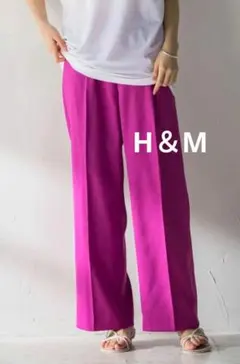 H＆M リネンブレンド タックワイドストレートパンツ