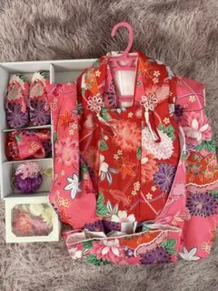 七五三3歳女の子、着物セット★腰紐・草履・髪飾り付き