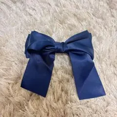 ヘアクリップ バレッタ ネイビーリボン 大きめ ヘアアレンジ ヘアアクセ　髪留め