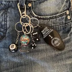 キーホルダー じゃらじゃら レトロ アメカジ バイカー ストリート 4点セット