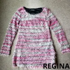 REGINA 長袖 ツイード調 ワンピース ピンク