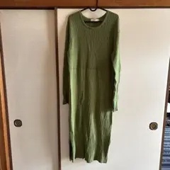 AZUL グリーン リブ編み ロングワンピース M