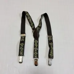 サスペンダー ブラウン グリーン ロゴ 子供用