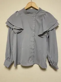 GRL グレー フリル付き長袖ブラウス Fサイズ