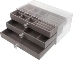 アクセサリーケース ジュエリーケース 3段引き出し グレー アクリル ベルベット