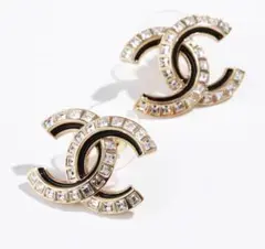 CHANEL ココマーク CCロゴ ラインストーン メタル スタッド ピアス