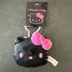 アイラブハローキティ　フェイス型マスコットホルダー　黒ピンク