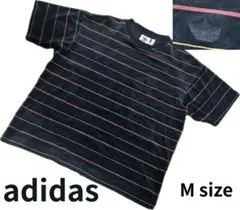 adidas ボーダー Tシャツ　ベロア　Mサイズ　ブラック　刺繍ロゴ