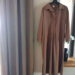 ブラウン ロングシャツワンピース Sサイズ