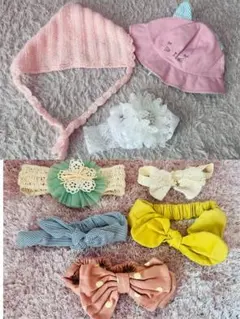 まとめ売り　猫耳ニット帽と花飾りヘアバンド8点セット