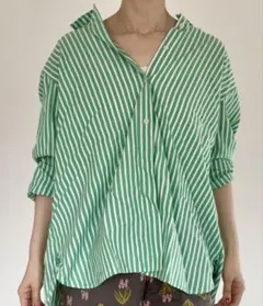 UNIQLO 緑ストライプ 長袖シャツ XL