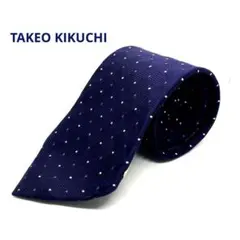 お*雨様 TAKEO KIKUCHI ネクタイ　紺　ドット柄　シルク100%日本のサムネイル