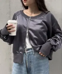 【美品】チャオパニックティピー　前後2way サテンジップカーディガン　グレー