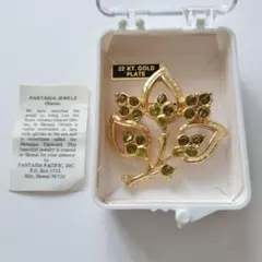 ハワイ　ファンタジア・ジュエルズ　オリビン　ペリドット　22K金メッキ ブローチ