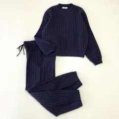 ショコラフィネローブ リブニット ルームウェア ネイビー ワンマイルウェア