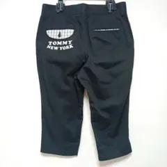 ​【美品】TOMMY 七分丈 クロップドパンツ M 濃紺 チェック柄 刺繍ロゴ