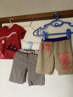 アンパンマン半袖 Tシャツ　NAUGHTYパンツ・西松屋パンツ3枚セット90