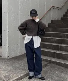 and me ショート丈ミックスカラー長袖ニットトップス