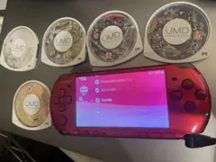 PSP-3000 レッド 本体　ジャンク　4Gメモリーカード UMD5枚付属