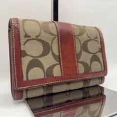 【GWセール中】 COACH コーチ 折り財布 シグネチャー レッド 赤 レザー