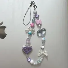 708韓国　ビーズストラップ　ビーズキーホルダー　y2k パープル　メンカラ