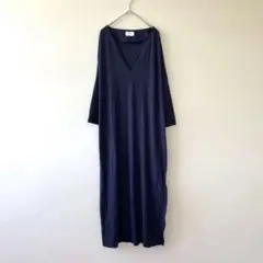 美品】マメクロゴウチ ワンピース シルク日本製 ネイビー サイズM