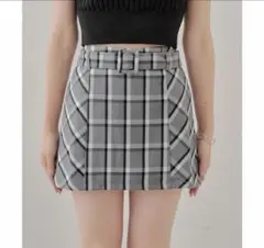 新品未使用 タグ付き Chico チェック台形ミニスカート グレーチェックF