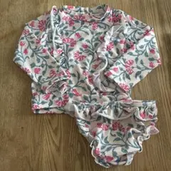 花柄フリル付き長袖水着 100cm