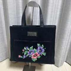 フェイラー　花柄刺繍 トートバッグ ハンドバッグ　ブラック　ロゴ