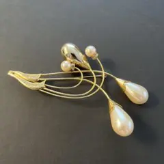 エレガント ゴールド パール ブローチ 昭和レトロ