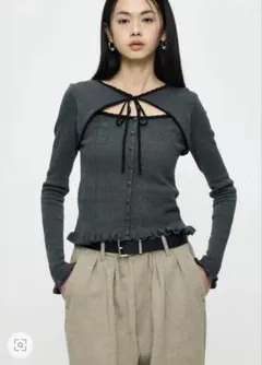 【MOUSSY】BOW DESIGN LAYERED ニット グレー